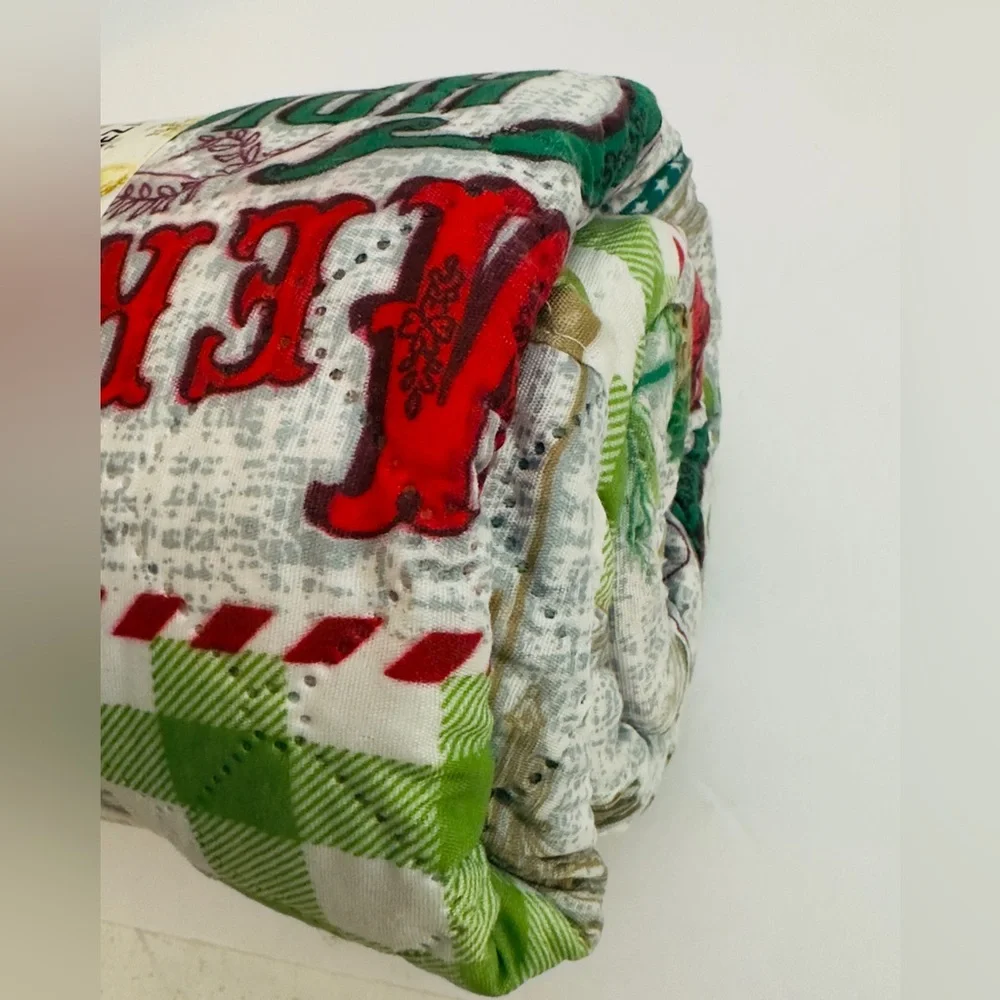 Oeko Tex Holiday Blanket - Green‎ and Red Merry Christmas Full/Queen 86”x86”